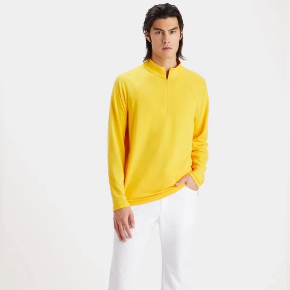 NWT G/FORE Melange Luxe Quarter Zip Slim Fit Mid Layer Golf Pullover Yellow SZ M